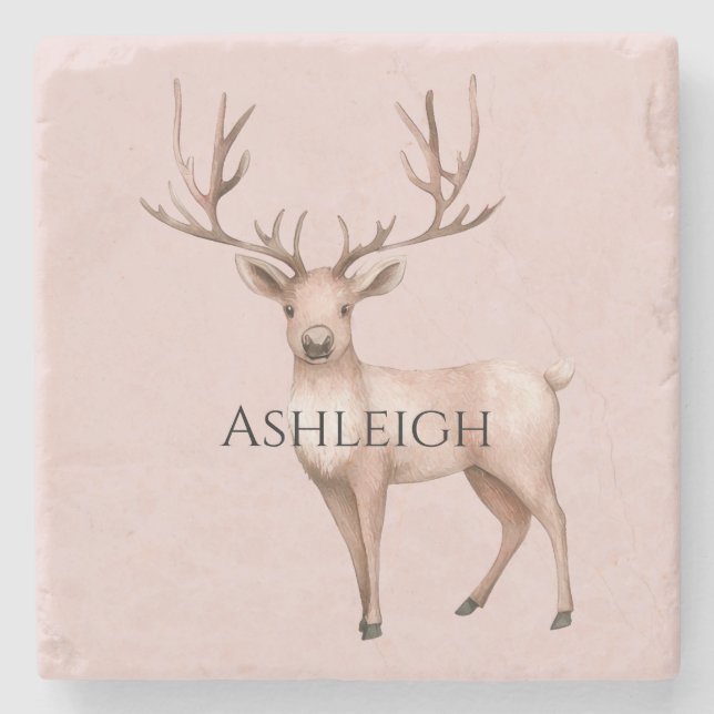 Blush Pink Boho Deer Tree Stenunderlägg (Framsidan)