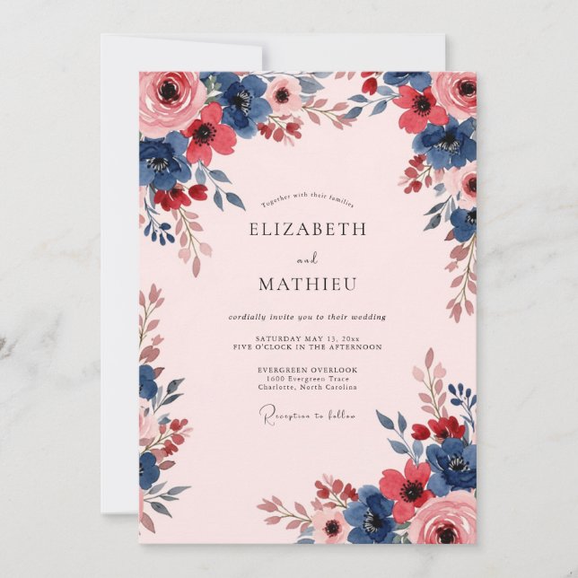 Blush Pink Bold Botanical Wedding Inbjudningar (Framsida)