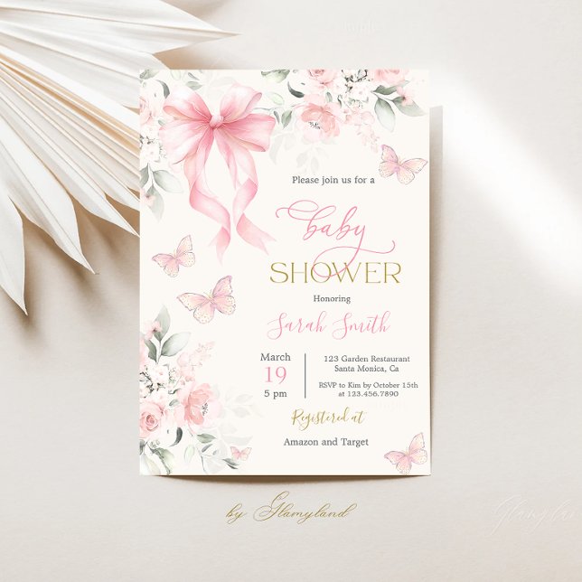 Blush Pink Bow Baby Shower Girl Inbjudningar (Skapare uppladdad)