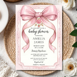 Blush Pink Bow Baby Shower Invitation Editable Ele Inbjudningar