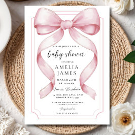 Blush Pink Bow Baby Shower Invitation Editable Ele Inbjudningar