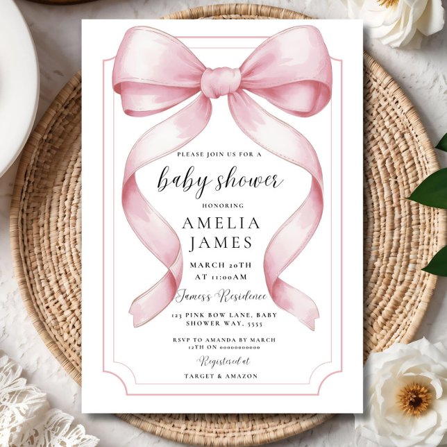 Blush Pink Bow Baby Shower Invitation Editable Ele Inbjudningar (Skapare uppladdad)