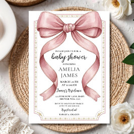 Blush Pink Bow Baby Shower Invitation Editable Ele Inbjudningar