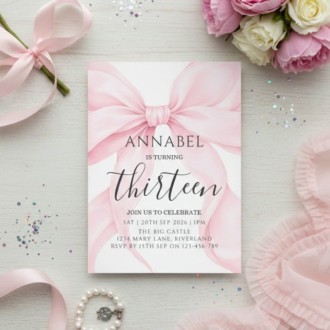 Blush Pink Bow Birthday Invitation Inbjudningar (Skapare uppladdad)