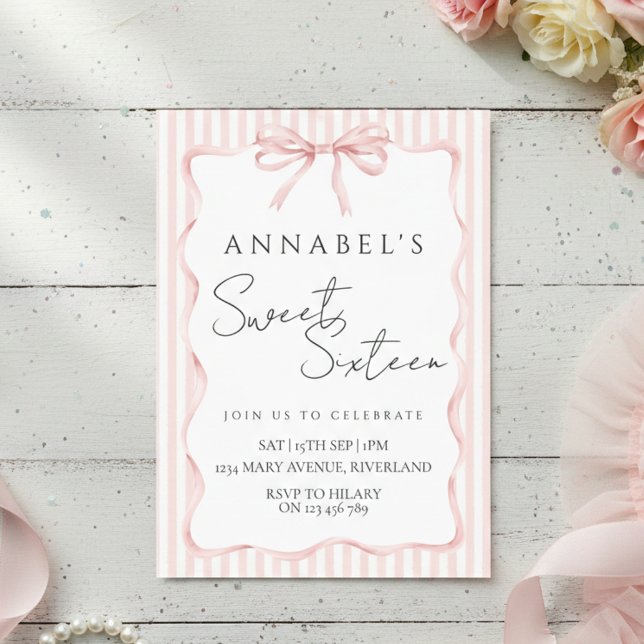 Blush Pink Bow Birthday Invitation Inbjudningar (Skapare uppladdad)