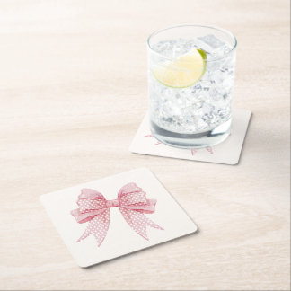Blush Pink Bow Birthday  Underlägg Papper Kvadrat