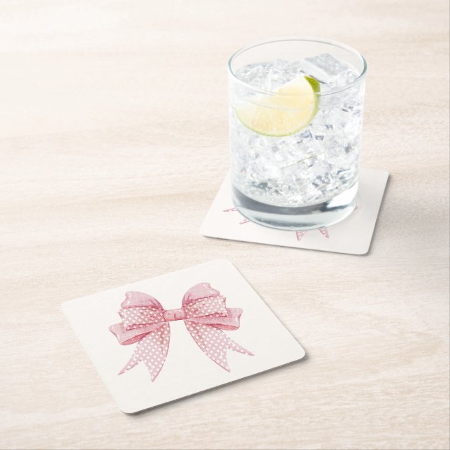 Blush Pink Bow Birthday  Underlägg Papper Kvadrat (Insitu)