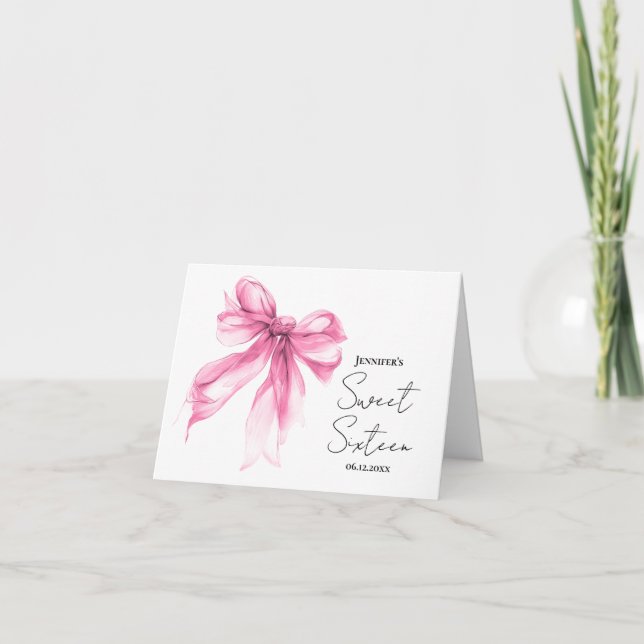 Blush Pink Bow Coquette Script Sweet 16 Thank You  Tack Kort (Framsida)
