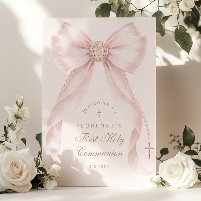 Blush pink Bow First Holy Communion Welcome Poster (Skapare uppladdad)