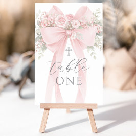 Blush Pink Bow Floral Baptism Table Number Inbjudningar