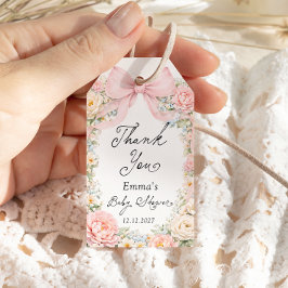 Blush Pink Bow Garden Baby Shower Thank you Presentetikett