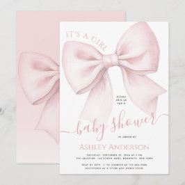 Blush Pink Bow It's a Girl Baby Shower Inbjudningar