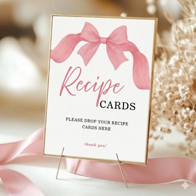 Blush Pink Bow Recipe Cards Bridal Shower Sign Poster (Skapare uppladdad)