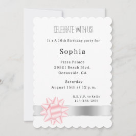Blush Pink Bow Silver Glam Ribbon Birthday Inbjudningar