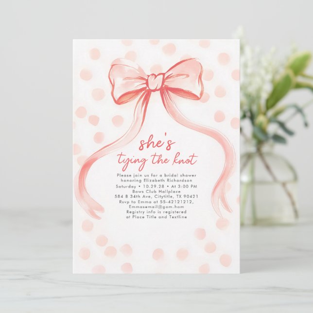 Blush Pink Bow Whimsical Minimalist Bridal Shower Inbjudningar (Stående Fram)