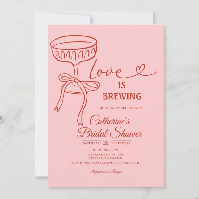 Blush Pink Bridal Shower Love Is Brewing Theme Inbjudningar (Framsida)