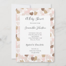 Blush Pink Brown Cream Hearts Baby Shower Inbjudningar