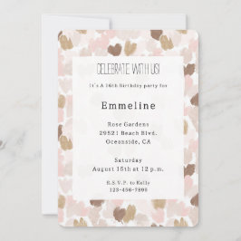 Blush Pink Brown Cream Hearts Birthday Inbjudningar