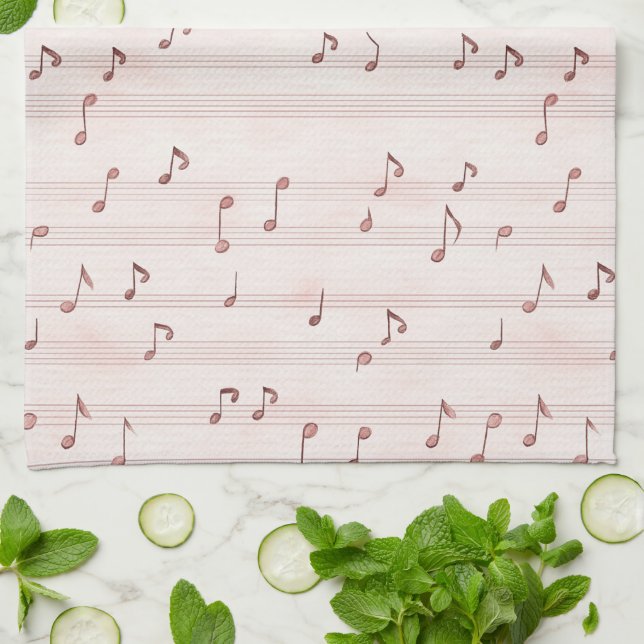 Blush Pink Brown Music Notes   Kökshandduk (Vikta)