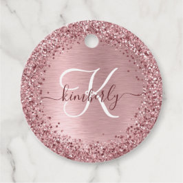 Blush Pink Brushed Metal Glitter Monogram Name Gåvor Etiketter