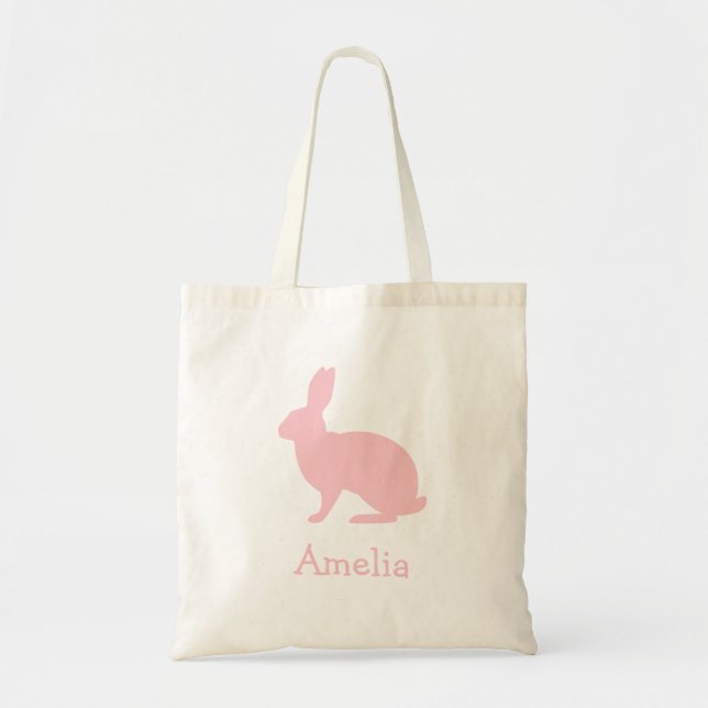 Blush Pink Bunny Silhouette With Name Easter Tygkasse (Framsidan)