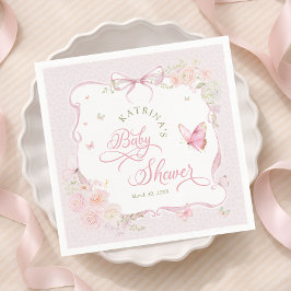 Blush Pink Butterfly Floral Girl Baby Shower Pappersservett