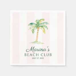 Blush Pink Cabana Stripes Palm Beach Club Birthday Pappersservett