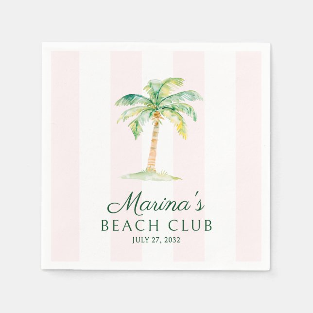 Blush Pink Cabana Stripes Palm Beach Club Birthday Pappersservett (Framsidan)