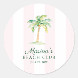 Blush Pink Cabana Stripes Palm Beach Club Favor Runt Klistermärke