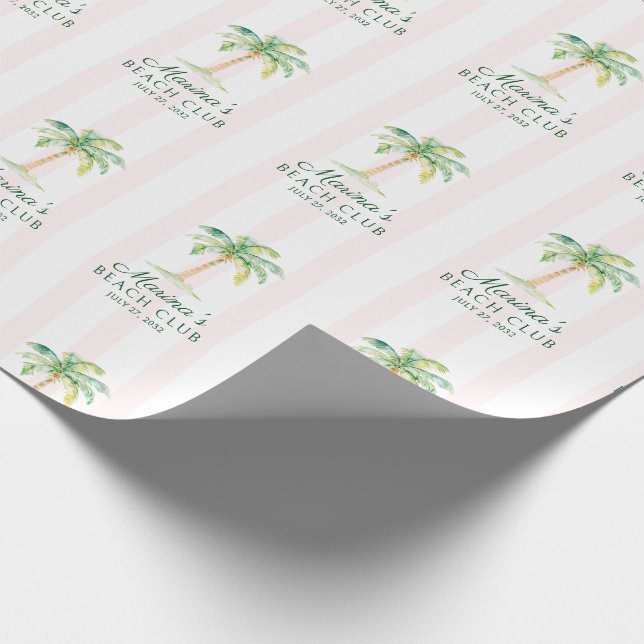 Blush Pink Cabana Stripes Palm Beach Club Presentpapper (Hörn)