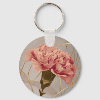 Blush Pink Carnation Floral Gold Nyckelring