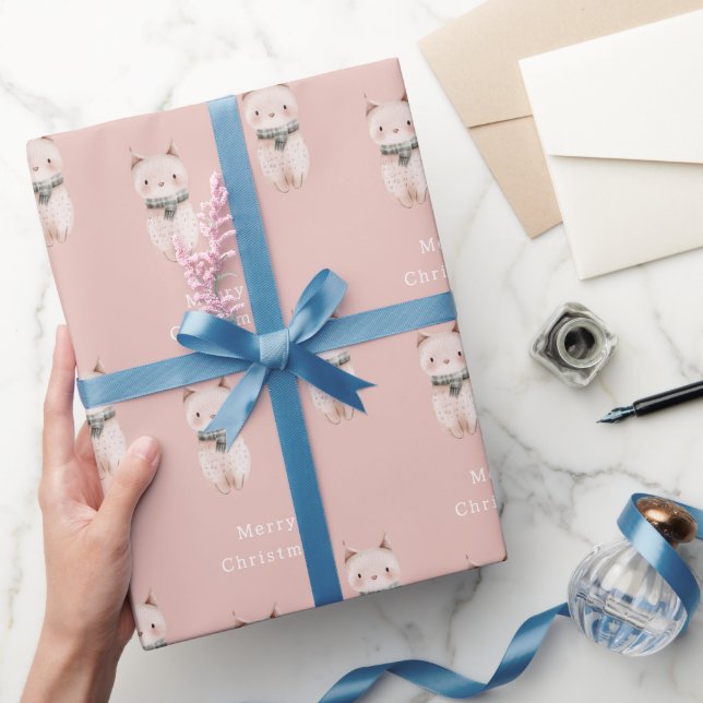 Blush Pink Cat Christmas Presentpapper (Gifting)