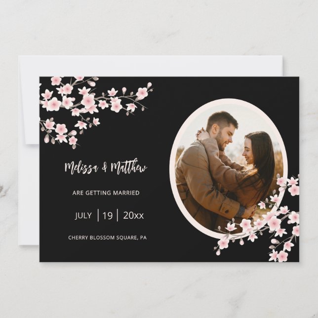 Blush Pink Cherry Blossom Black Wedding Spara Datumet (Framsida)