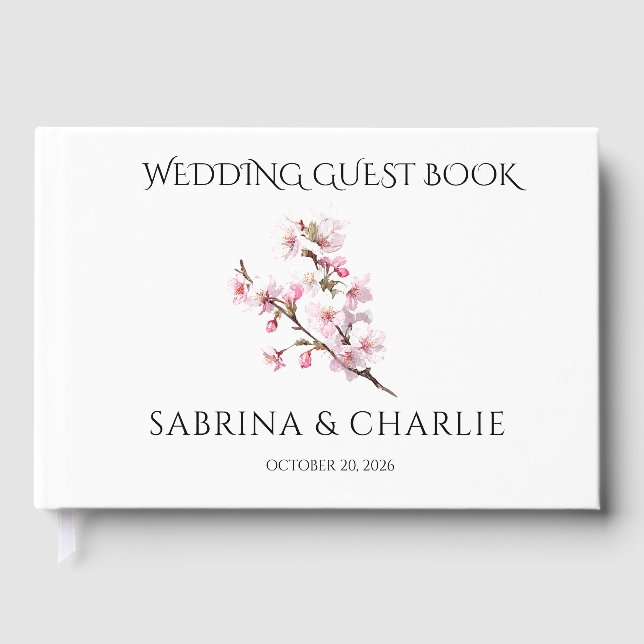 Blush Pink Cherry Blossom Elegant Floral Wedding  Gästböcker (Framsida)