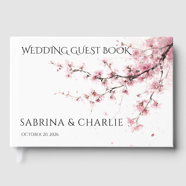 Blush Pink Cherry Blossom Elegant Floral Wedding  Gästböcker (Framsida)