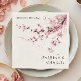 Blush Pink Cherry Blossom Elegant Floral Wedding Pappersservett