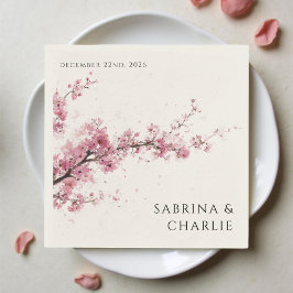 Blush Pink Cherry Blossom Elegant Floral Wedding Pappersservett
