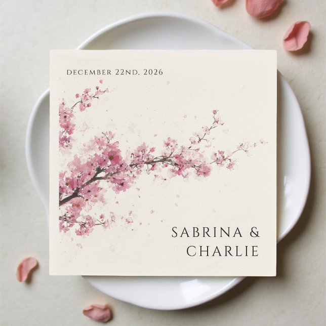 Blush Pink Cherry Blossom Elegant Floral Wedding Pappersservett (Skapare uppladdad)