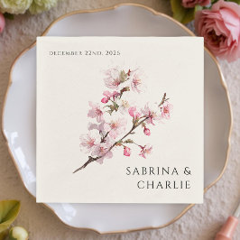 Blush Pink Cherry Blossom Elegant Floral Wedding Pappersservett