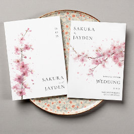 Blush Pink Cherry Blossom Flower Japanese Wedding  Inbjudningar
