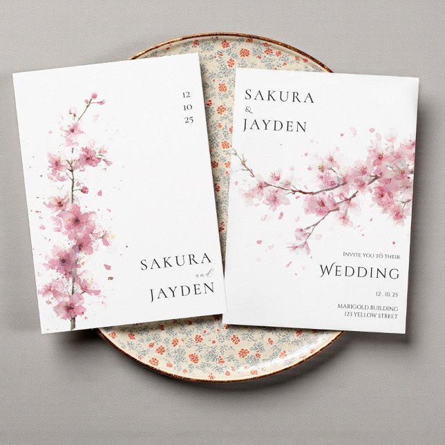 Blush Pink Cherry Blossom Flower Japanese Wedding  Inbjudningar (Blush Pink Cherry Blossom Flower Japanese Wedding Invitation)