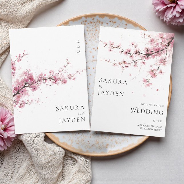 Blush Pink Cherry Blossom Flower Japanese Wedding  Inbjudningar (Blush Pink Cherry Blossom Flower Japanese Wedding Invitation)