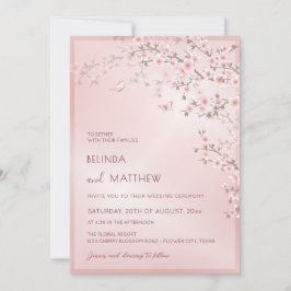 Blush Pink Cherry Blossom | Photo Casual Wedding Inbjudningar
