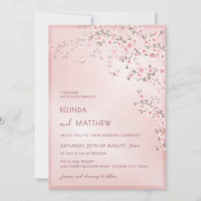 Blush Pink Cherry Blossom | Photo Casual Wedding Inbjudningar (Framsida)