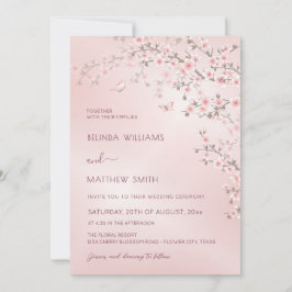Blush Pink Cherry Blossom Photo Wedding Inbjudningar