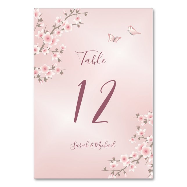 Blush Pink Cherry Blossom  Wedding Bordsnummer (Baksidan)