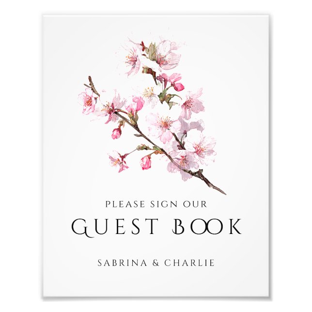 Blush Pink Cherry Blossom Wedding Guest Book Sign Fototryck (Framsidan)