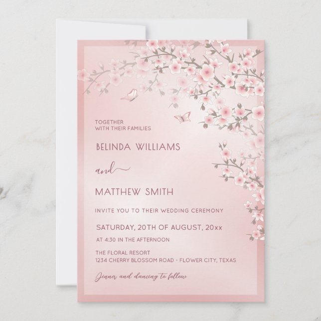 Blush Pink Cherry Blossom Wedding Inbjudningar (Framsida)