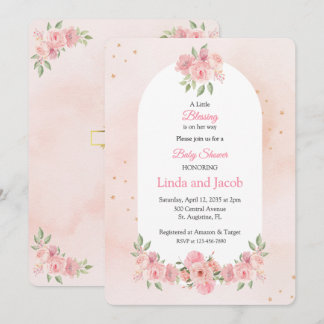 Blush Pink Christian Baby Shower with Gold Cross Inbjudningar