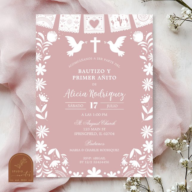 Blush Pink Cielito Lindo Bautizo y Primer Anito Inbjudningar (Skapare uppladdad)
